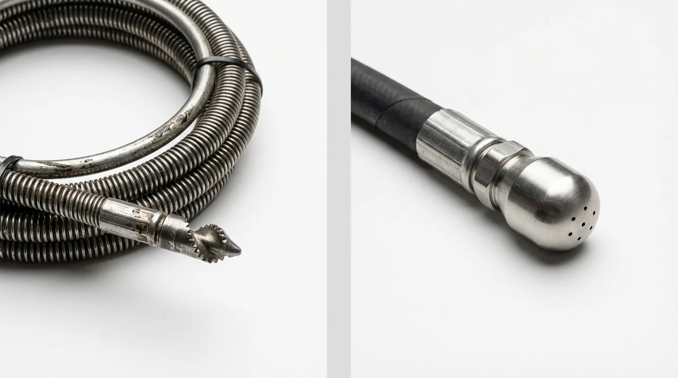 Drain snake cable and hydro jetting nozzle used for drain cleaning in Parachute, CO