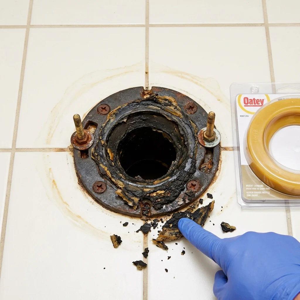 Failed wax ring showing water seepage at the base of a toilet in a Parachute, CO home